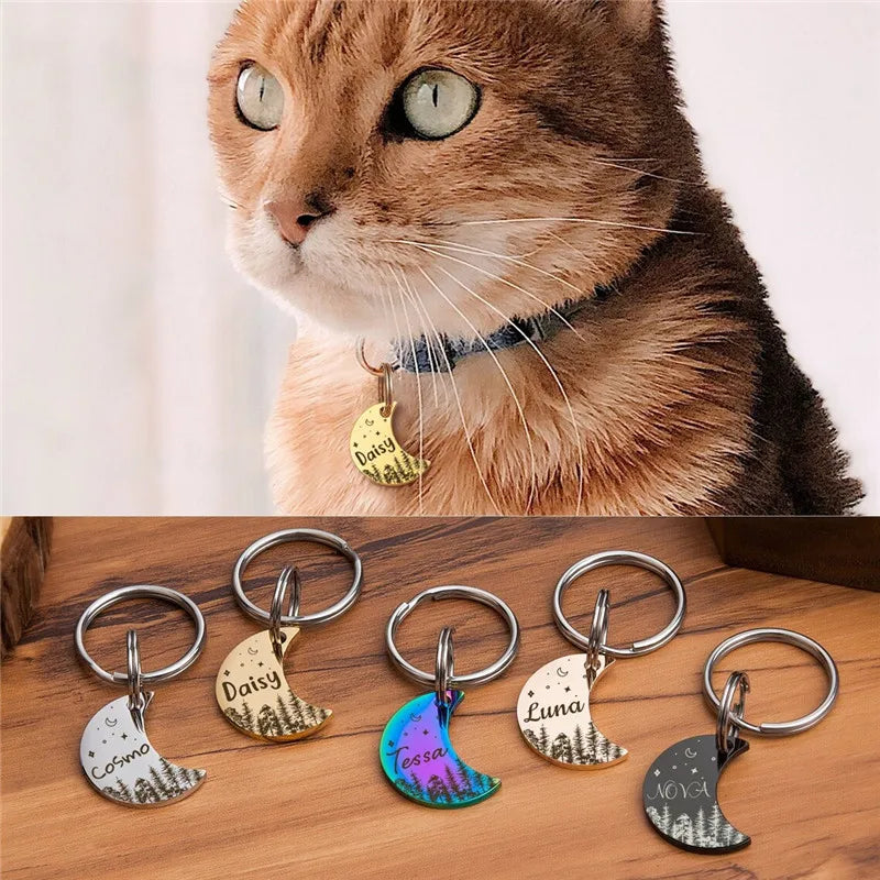Waning Crescent Cat ID Moon Tag