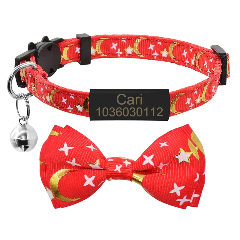 Silver ID Tag Star & Moon Cat Collar
