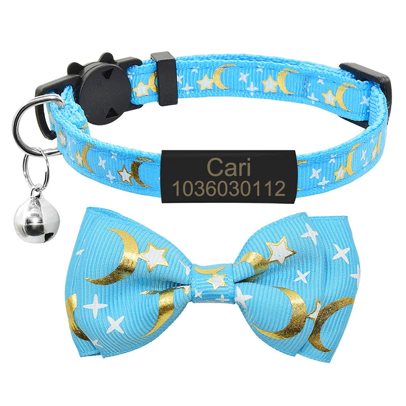 Silver ID Tag Star & Moon Cat Collar
