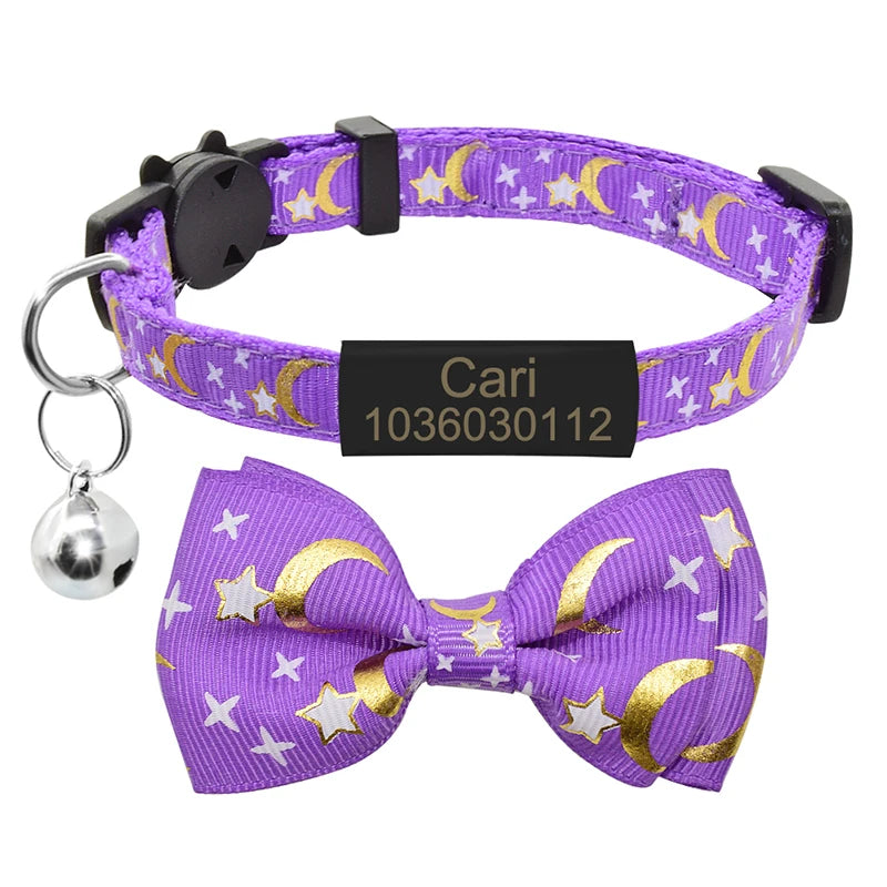 Silver ID Tag Star & Moon Cat Collar