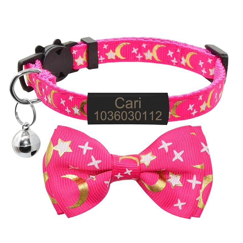 Silver ID Tag Star & Moon Cat Collar