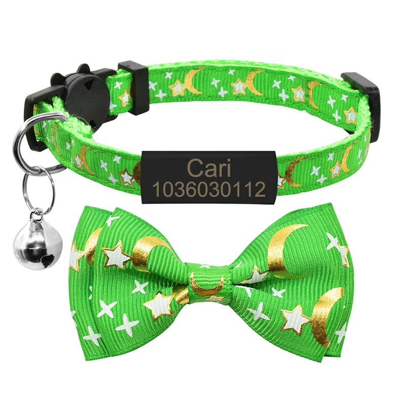 Silver ID Tag Star & Moon Cat Collar