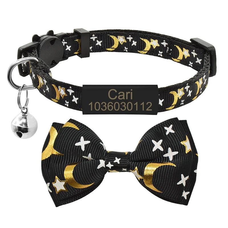 Silver ID Tag Star & Moon Cat Collar